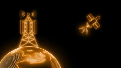 Glowing Communication Network Tower and Satellite Animation Video stock 314670981