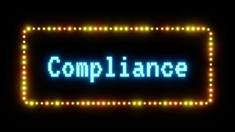 Glowing compliance sign in flashing frame, 3D render. Compliance background, Stock Footage 332175486