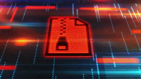 Glowing compressed archive file icon in encrypted data stream Stock Footage 314802685