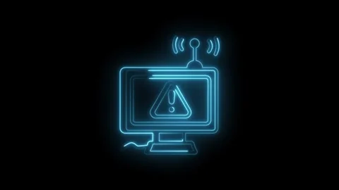 Glowing computer with antenna and warning sign depicts network security threa 스톡 동영상 330779585