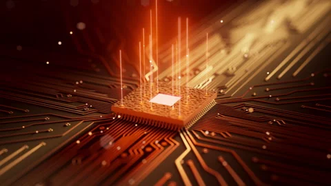 Glowing Computer Chip on Circuit Board Seamless 3D Loop Vídeos de archivo 337337183