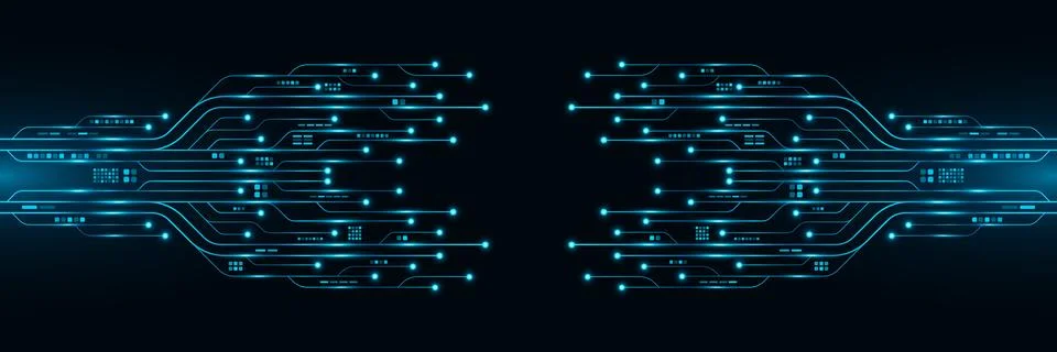 Glowing computer circuit board with electronics details. Futuristic AI Stock Illustration