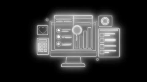 Glowing computer monitor with data analytics interface animation Stock Footage 325250561