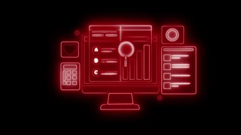 Glowing computer monitor with data analytics interface animation Stock Footage 325250650