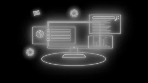 Glowing computer monitor with data visualizations animation Vidéo 325249331