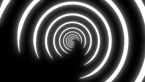 Glowing Concentric Neon Rings with Hypnotic Geometric Motion on Black Screen Stock Footage 345840613