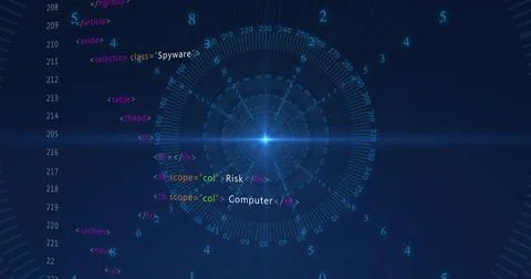 Glowing concentric ring HUD emitting central light flare and floating Illustrazione stock