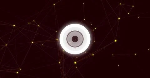 Glowing concentric target pulsing in dark maroon void, with halo glow, thin Stock Illustration