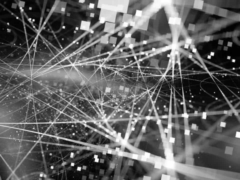 Glowing connection lines with particles black and white texture Stock Illustration