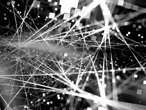 Glowing connection lines with particles black and white overlay 스톡 일러스트