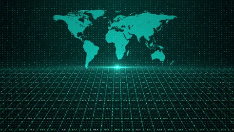 Glowing Connections In Global Earth Map, Digital Technology World Map Stock Footage 337758944