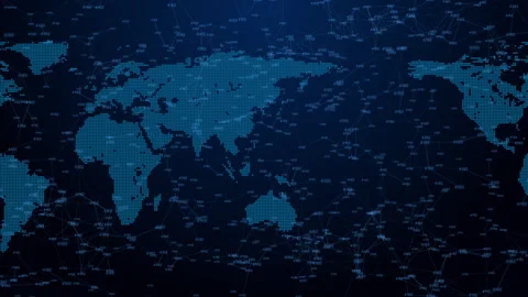 Glowing Connections In Global Earth Map, Digital Technology World Map Stock Footage 337759506