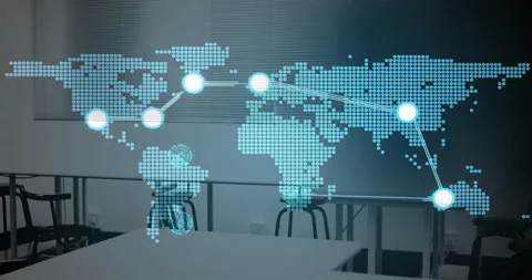 Glowing connections on world map in anim... | Stock Video | Pond5
