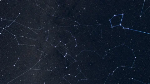 Glowing constellations in night sky rotating around. Looping animation. Stock Footage 164532845