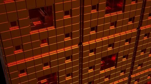 Glowing Copper Geometric Wall with Recessed Squares and Metallic Texture 3d.. Stock Illustration