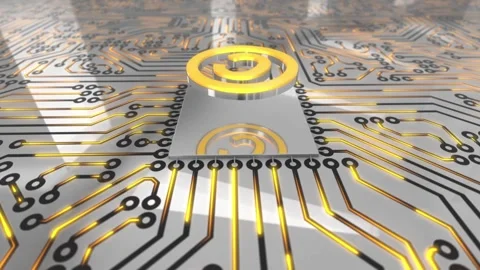 Glowing Copyright Symbol on Computer Chip Digital Rights 3D Animation Stock Footage 332813891