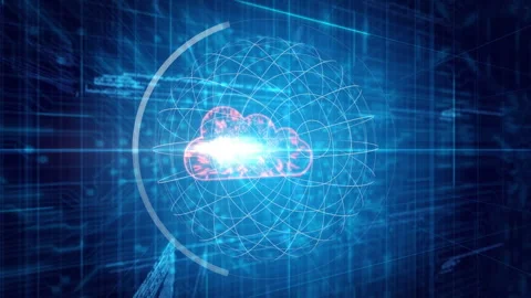 Glowing core emitting burst transforming wireframe globe into neon cloud showing Stock Footage 310973369