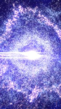 A glowing cosmic explosion in deep space, radiating with violet and blue en.. Stock Illustration