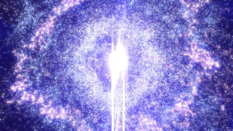 A glowing cosmic explosion in deep space, radiating with violet and blue ener Stock Illustration