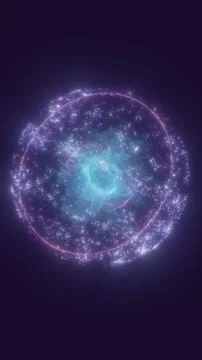 Glowing cosmic particle sphere with bright nebula core, star clusters, and .. Stock Illustration
