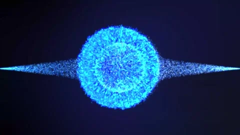 A glowing cosmic sphere appears from a stream of blue-colored particles in space Stock Footage 253515274