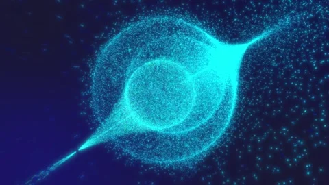 A glowing cosmic sphere appears from a stream of blue-colored particles in space Stock Footage 253535850