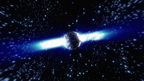 Glowing cosmic sphere emitting light beam and particles Stock Footage 347539207