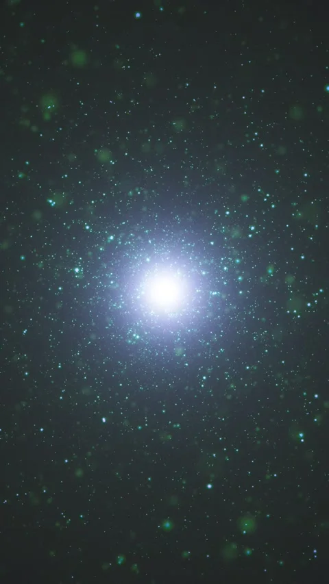 Glowing cosmic star and flying green space dust Stock Footage 344723870