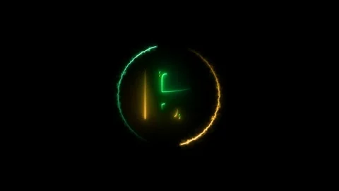 Glowing countdown ten to zero animation. Neon circle timer on black background. Stock Footage 300350726