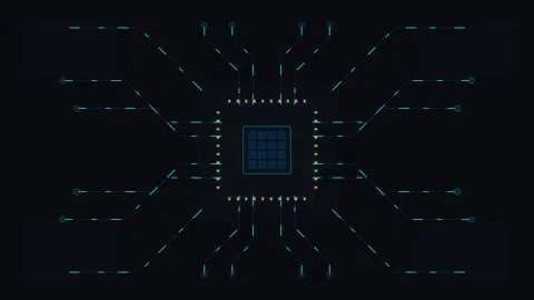 Glowing CPU circuit board with digital data transfer animation Stock Footage 347201945