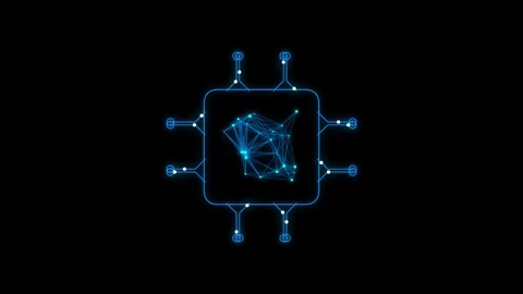Glowing cpu processor icon with plexus network core on black background for.. Stock Footage 344835399