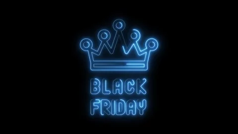 Glowing crown with black friday neon sign animation on dark background Stock Footage 314539853