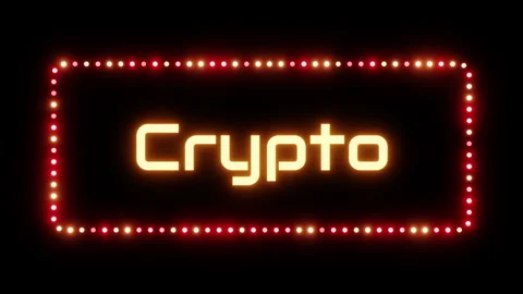 Glowing crypto sign in a flashing frame, 3D render. Crypto currency background, Stock Footage 332174732