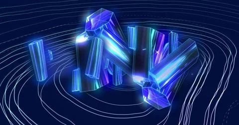 Glowing crystal cluster emitting light and casting neon rim glow in digital 스톡 일러스트