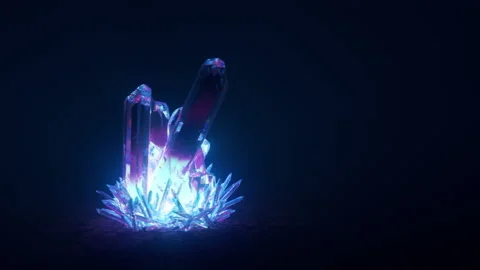 Glowing crystals in dark cave loop Stock Footage 232081292