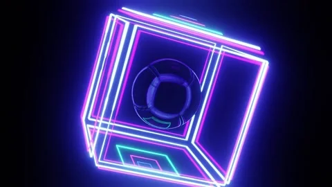 Glowing Cube And Shiny Sphere Title Logo With Copy Space Stock Footage 221876478