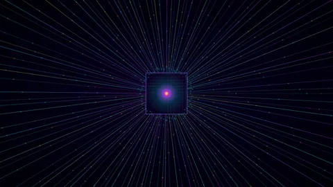 Glowing Cube Light Rays Loop - Purple Blue Data Network Tech Backdrop Video stock 341787067