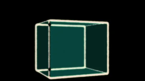 Glowing cube made of light rotating and disappearing  Stock Footage 319336022