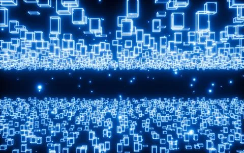 Glowing cubes and neon materials, Scientific and technological materials, 3.. Stock Illustration