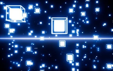 Glowing cubes and neon materials, Scientific and technological materials, 3.. Stock Illustration