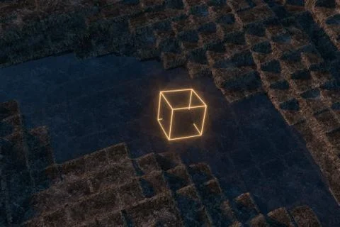 Glowing cubes block, glass material, 3d rendering. Stock Illustration