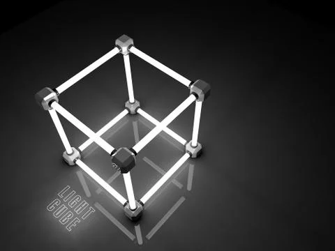 Glowing cubes of fluorescent tubes. Abstract composition of geometric processing Illustrazione stock
