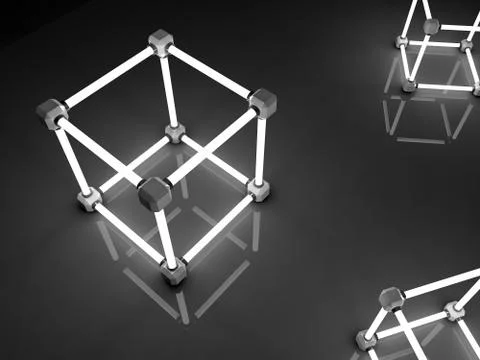 Glowing cubes of fluorescent tubes. Abstract composition of geometric processing 스톡 일러스트