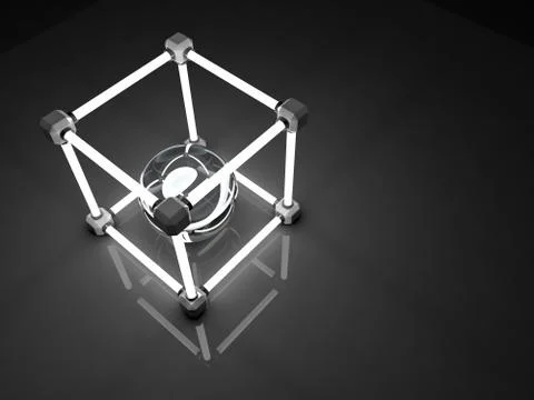 Glowing cubes of fluorescent tubes. Abstract composition of geometric processing 스톡 일러스트