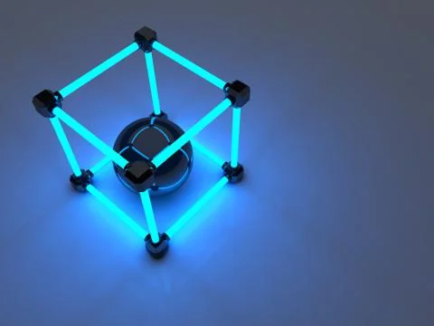 Glowing cubes of fluorescent tubes. Abstract composition of geometric processing Illustrazione stock