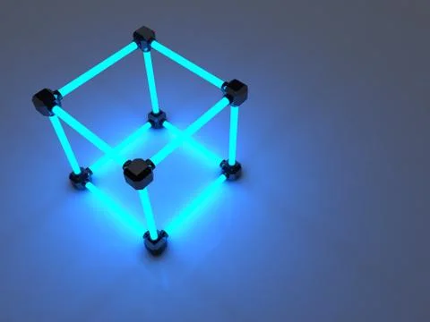 Glowing cubes of fluorescent tubes. Abstract composition of geometric processing 스톡 일러스트