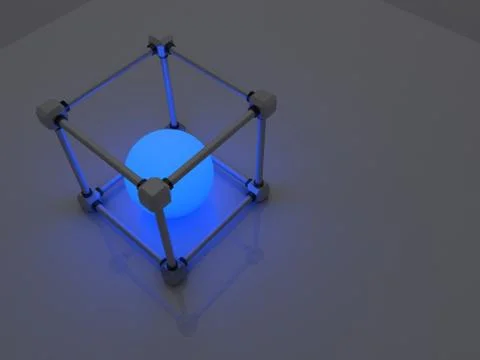 Glowing cubes of fluorescent tubes. Abstract composition of geometric processing Illustrazione stock