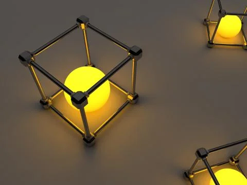 Glowing cubes of fluorescent tubes. Abstract composition of geometric processing 스톡 일러스트
