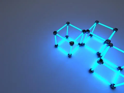 Glowing cubes of fluorescent tubes. Abstract composition of geometric processing Illustrazione stock