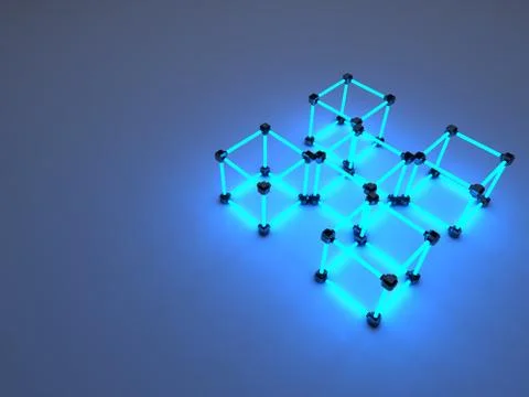 Glowing cubes of fluorescent tubes. Abstract composition of geometric processing Stock-Illustration